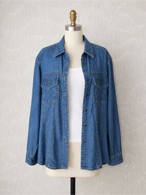 Liz Wear 100% Cotton Denim Button Front Shirt Jacket Women’s Blue Utility